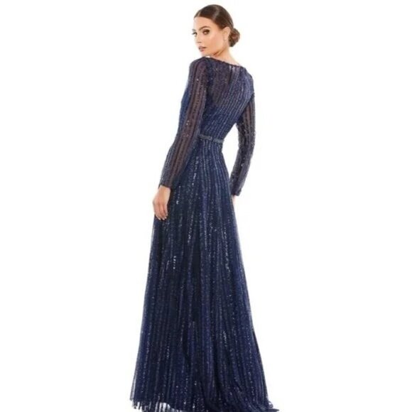 Mac Duggal Midnight Blue Sequin Maxi Gown - Picture 2 of 4